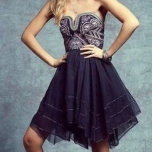 Free People Embroidered Strapless Tulle Mini Dress